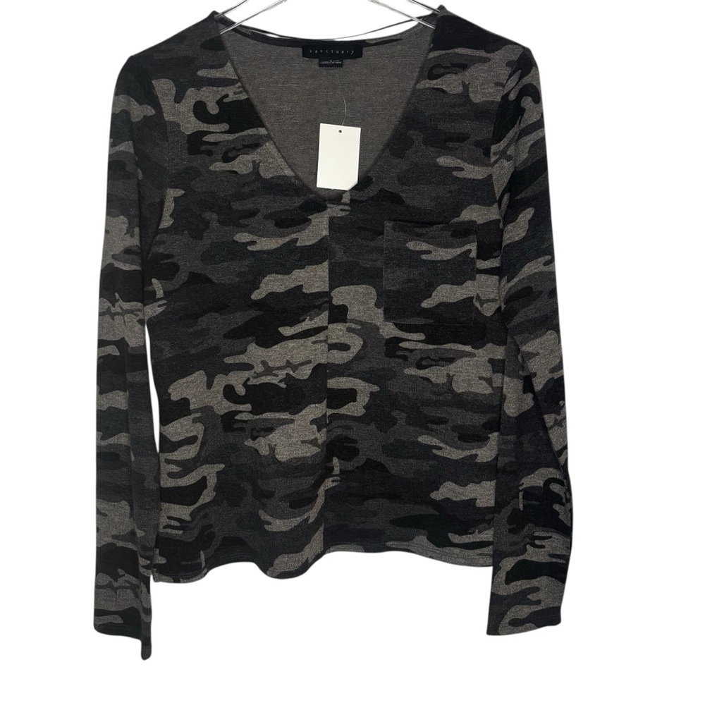 Sanctuary NWT Camo Pocket Long Sleeve V-Neck Top - Picture 2 of 7